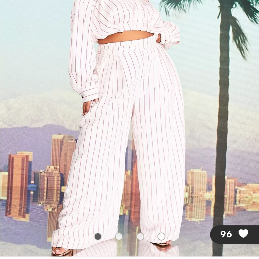 ASOS Design Wide Leg pink pinstripe pants